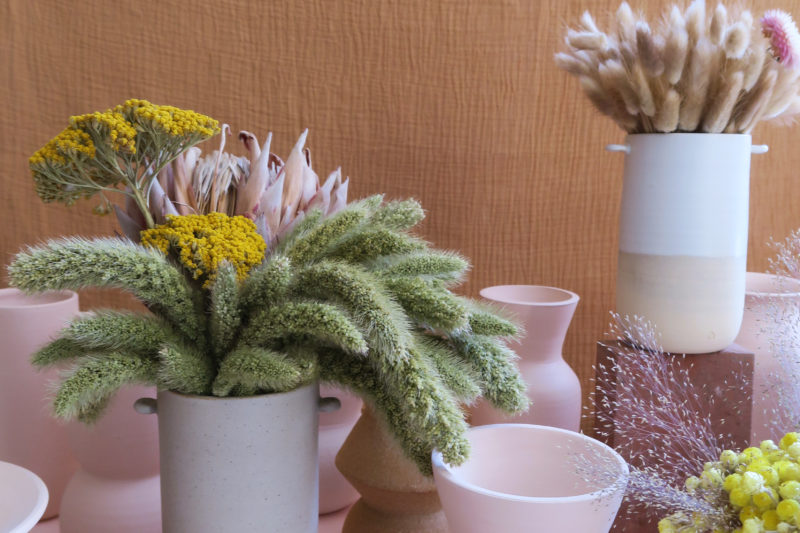 bouquet de fleurs séchées vase made in toulouse cadeau fêtes des mères atelier artisan fleuriste céramique