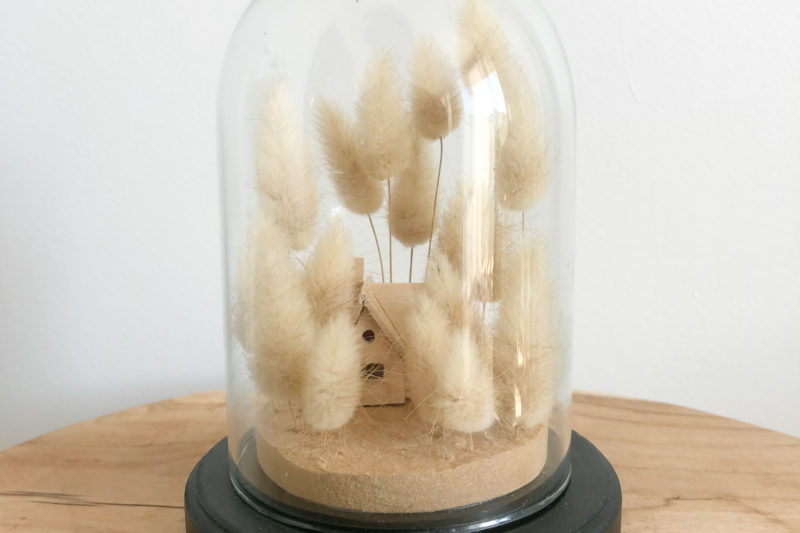 cloche décorative fleurs séchées lampe veilleuse chambre enfant miniature cabane bois