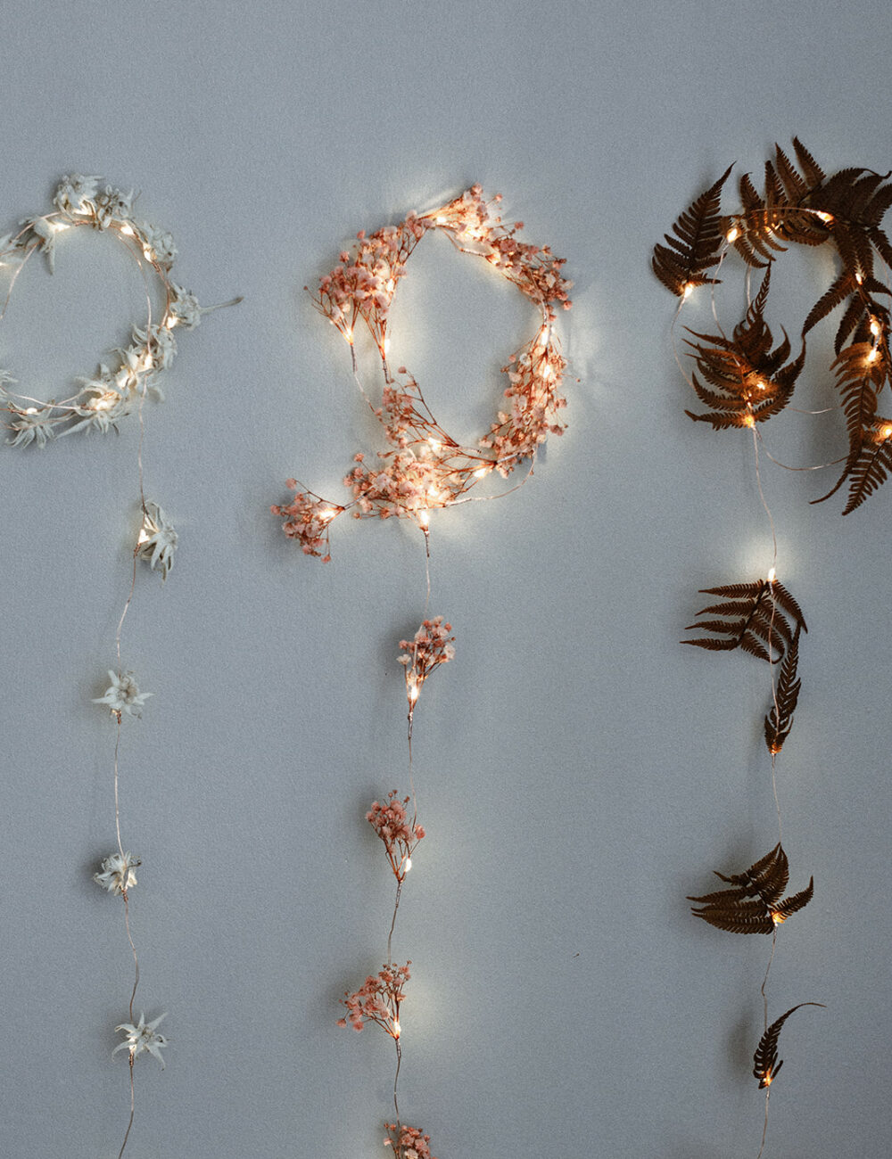 guirlande lumineuse de fleurs séchées décoration murale et chambre d'enfant fêtes maman femme