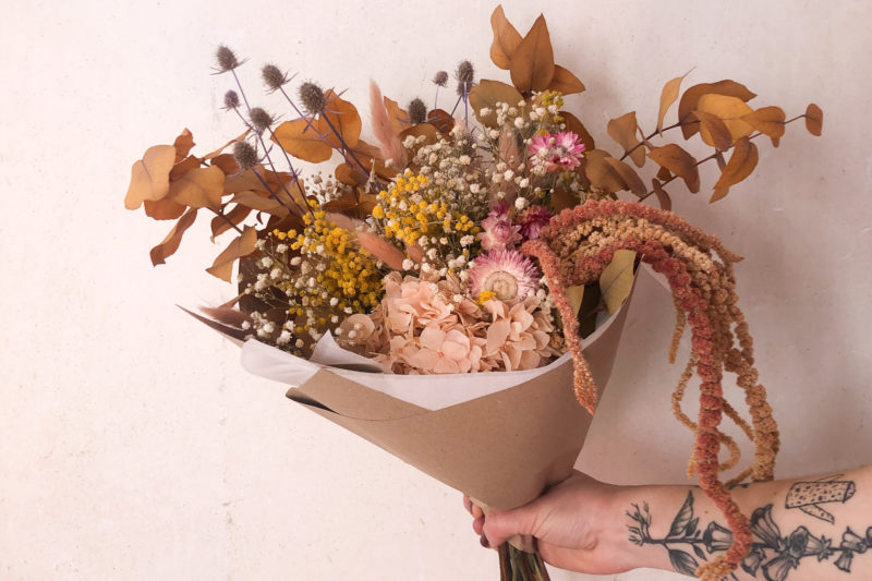 bouquet de fleurs séchées françaises toulouse jaune rose été cadeau femme maman atelier fleuriste