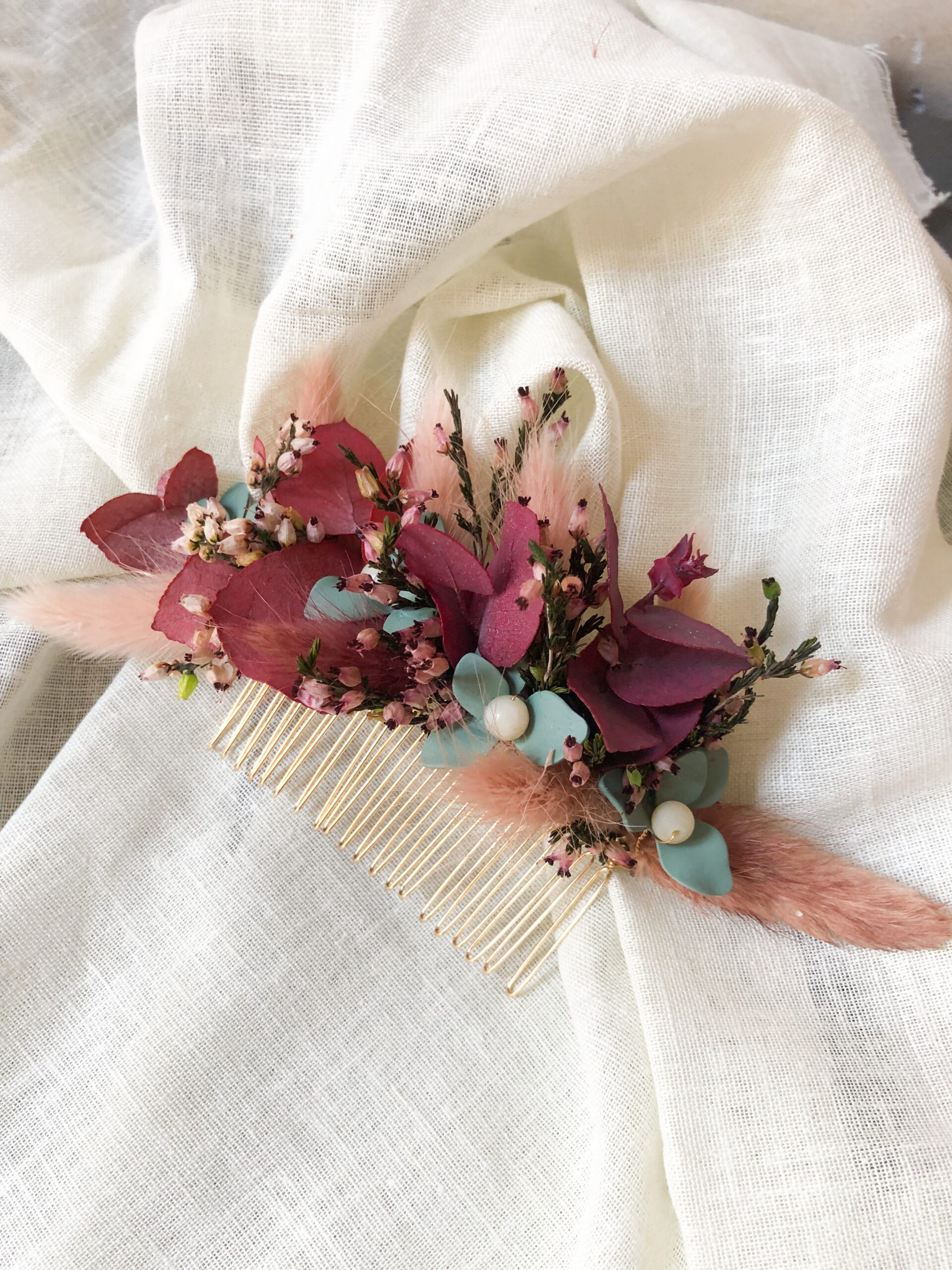 peigne accessoire coiffure de mariée fleurs séchées toulouse chatons pierres semi-précieuse