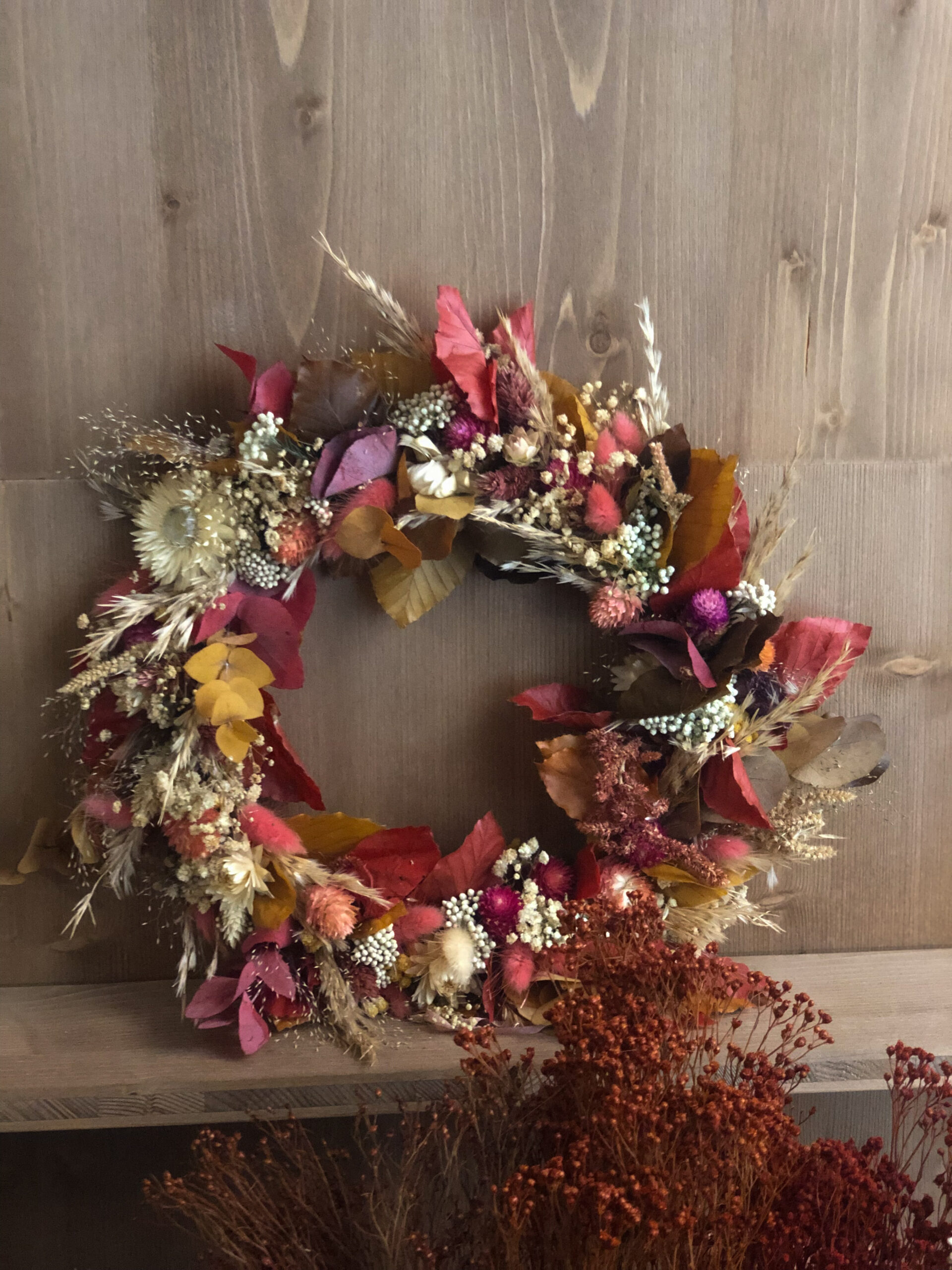 couronne de fleurs séchées avent automne hiver décoration noël toulouse fleuriste